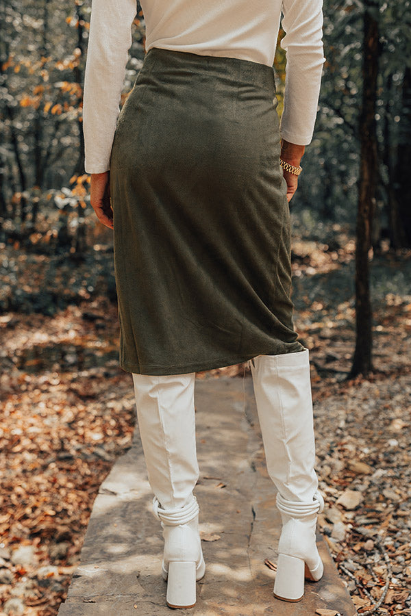 Autumn Harmony Faux Suede Skirt In Forest
