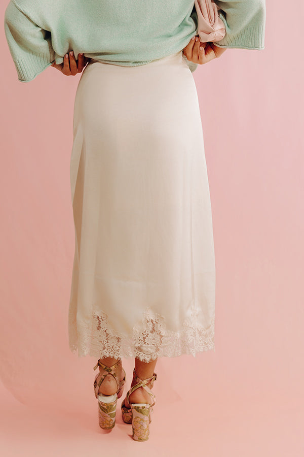 Prosecco Pretty High Waist Satin Midi Skirt