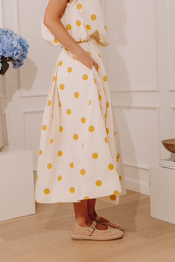 Bistro Charm High Waist Polka Dot Midi Skirt