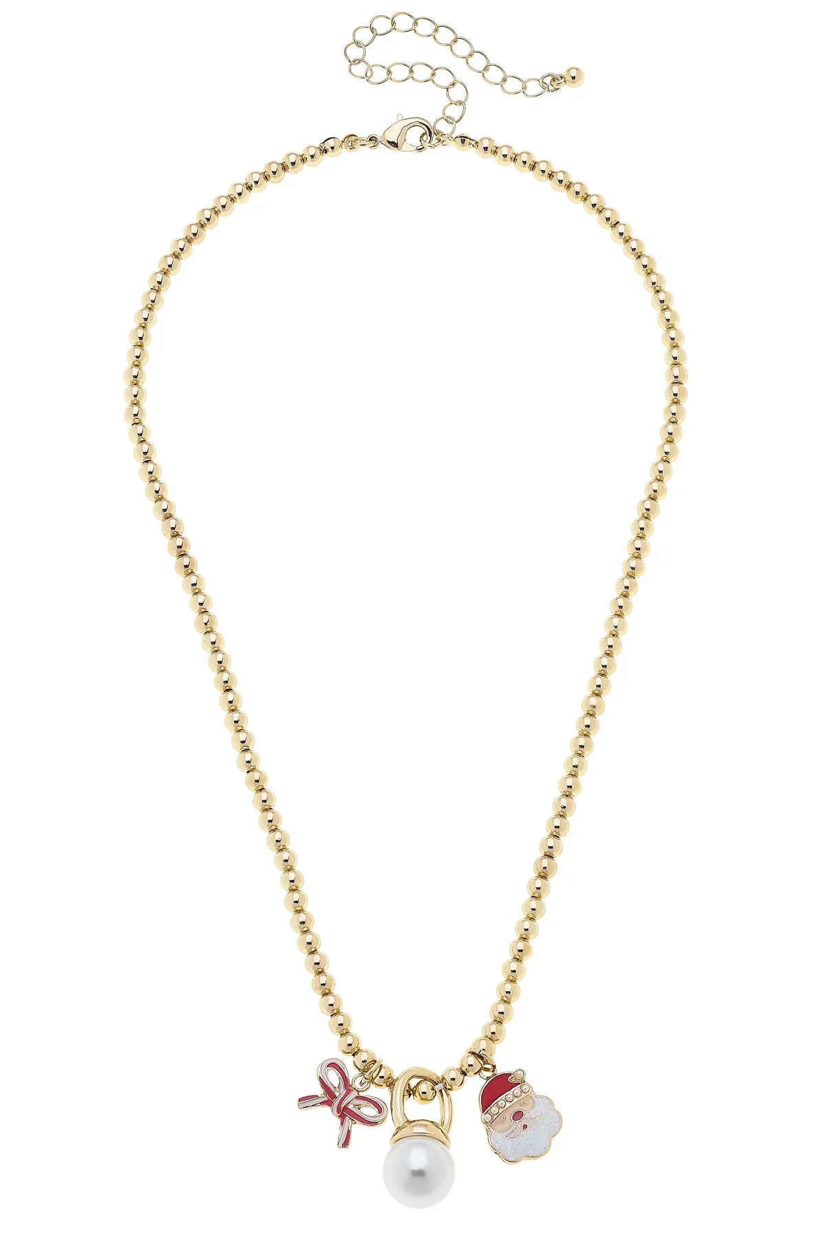 Canvas Style Candy Cane Bow & Santa Bead Necklace