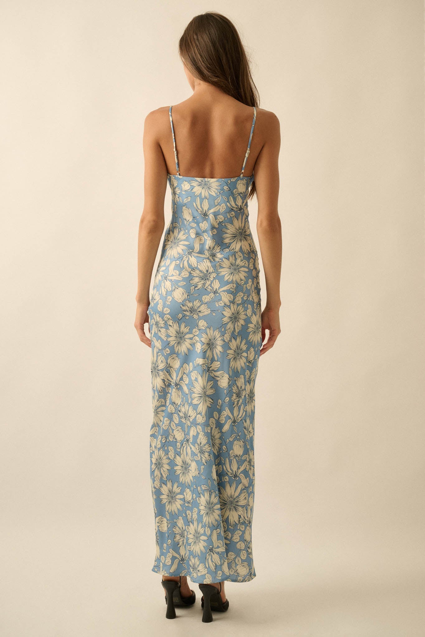 Darling Daisy Floral Satin Maxi Slip Dress