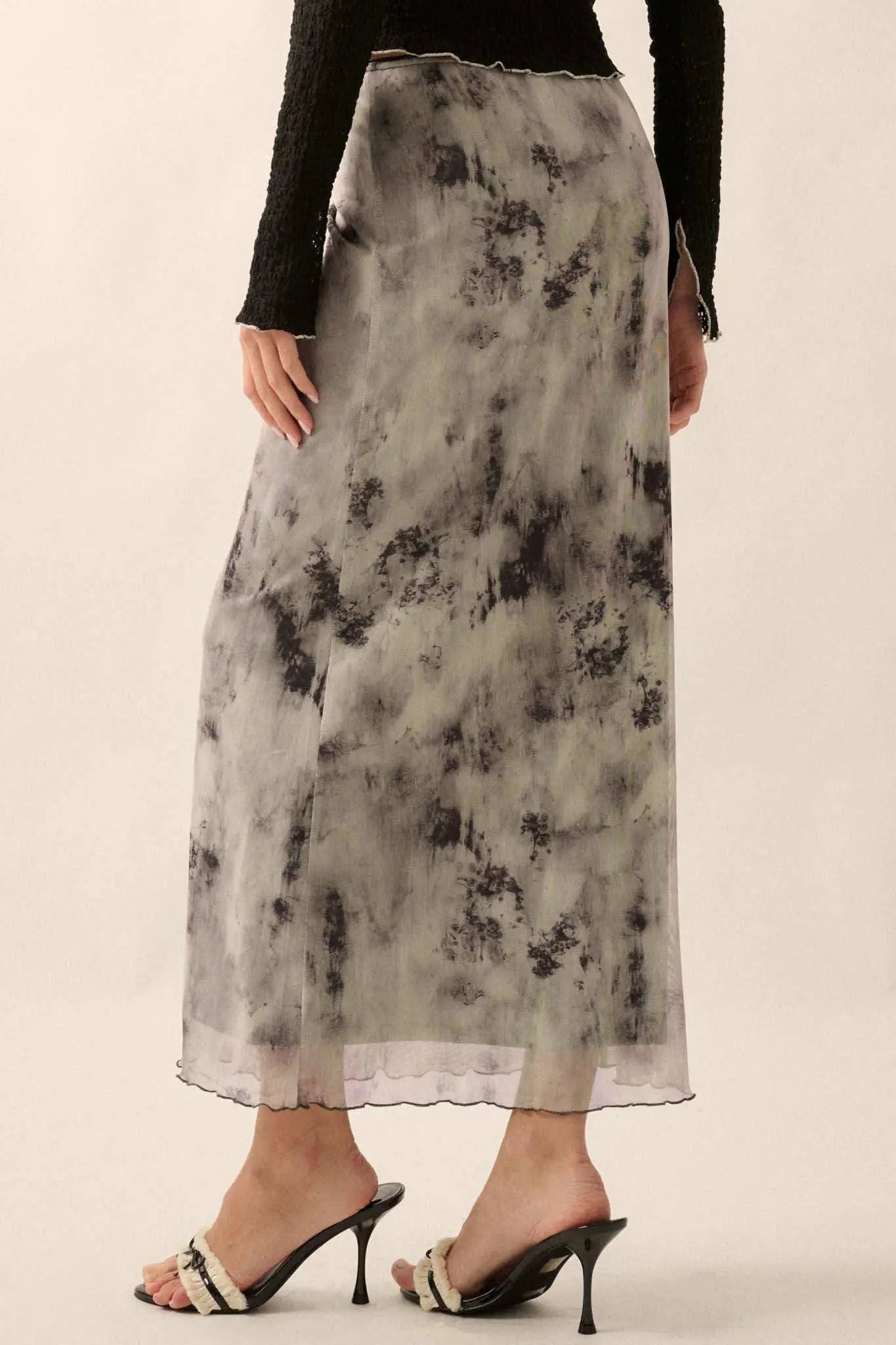 Smoke on the Water Tie-Dye Mesh Maxi Skirt