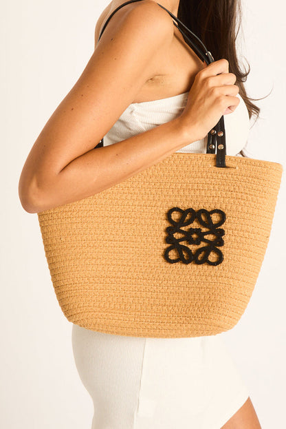 Beige Woven Logo Detail Beach Bag - Latoya