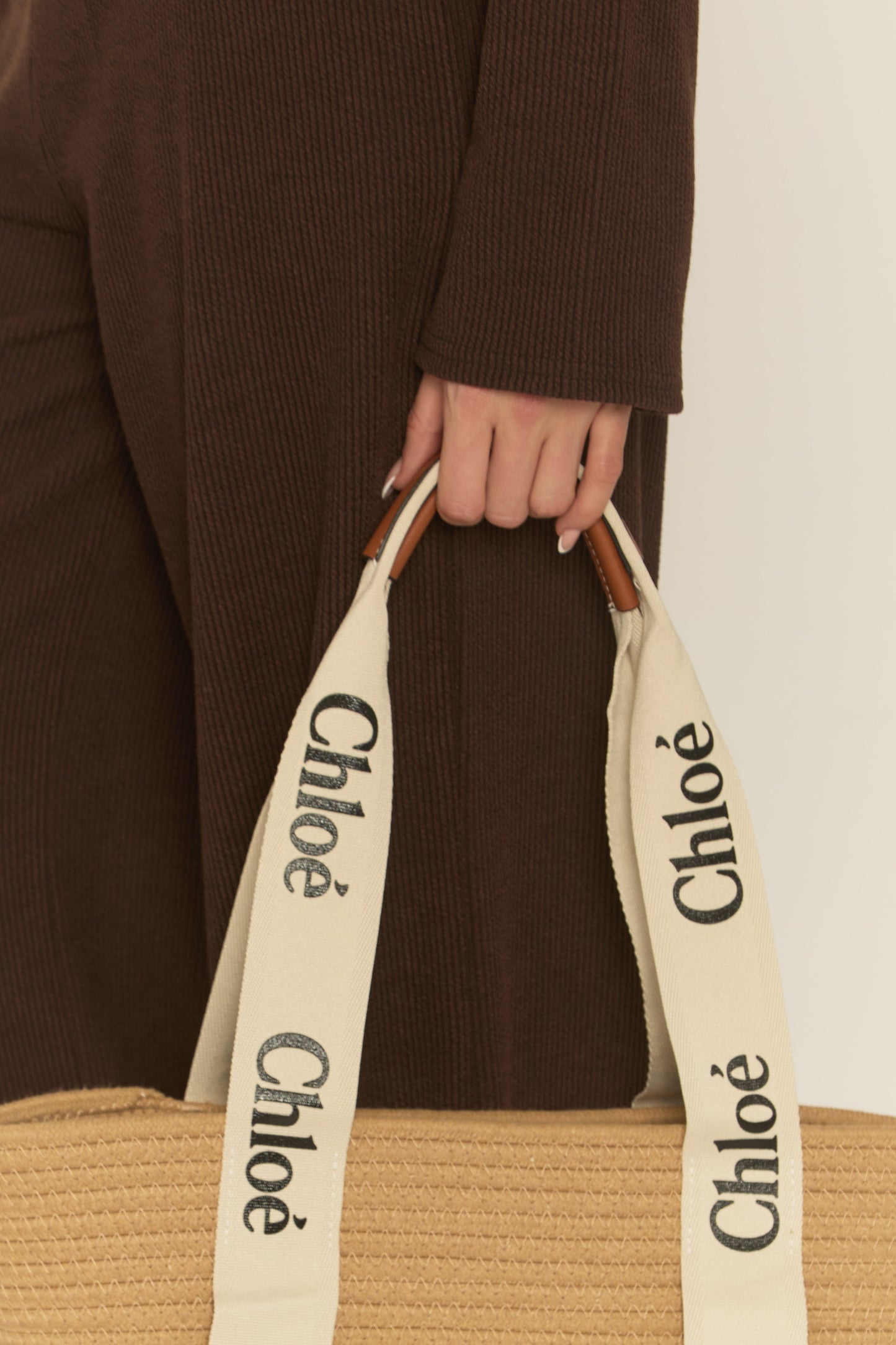 Beige Logo Detail Woven Tote Bag - Kora
