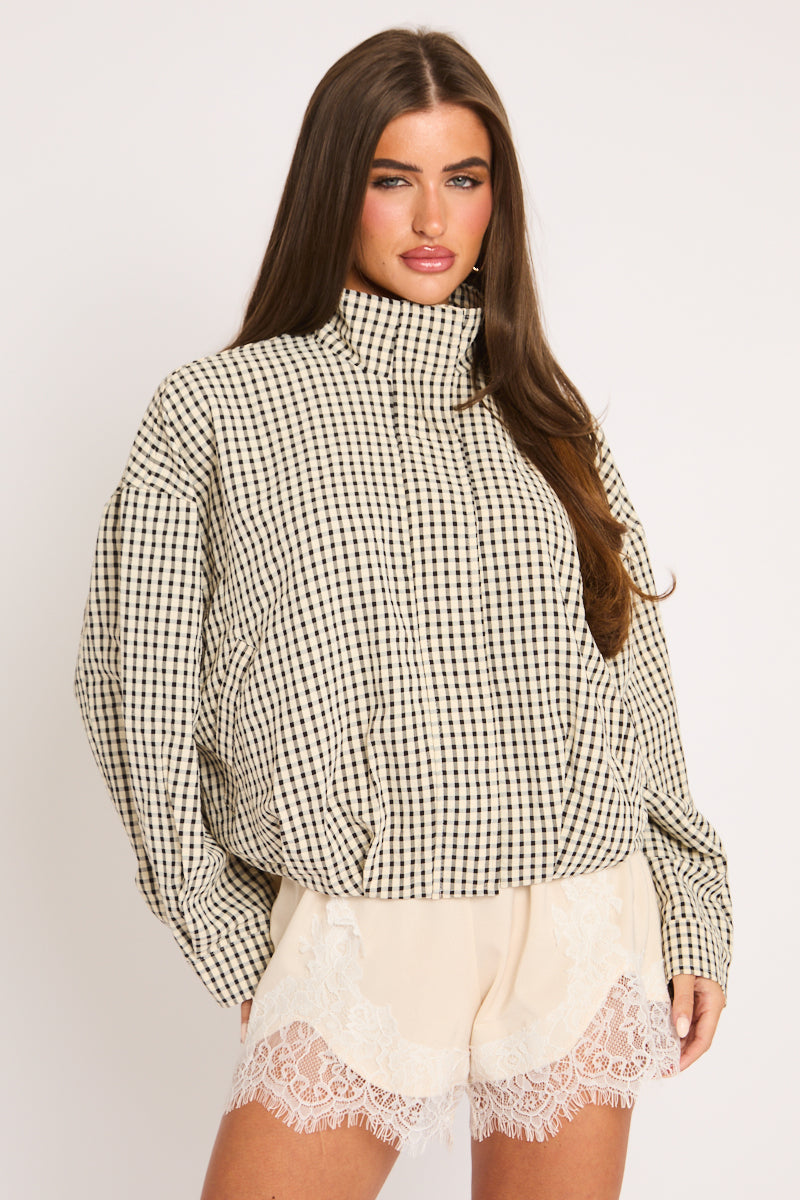 Beige Check Bomber Jacket - Gemma