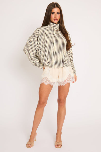 Beige Check Bomber Jacket - Gemma