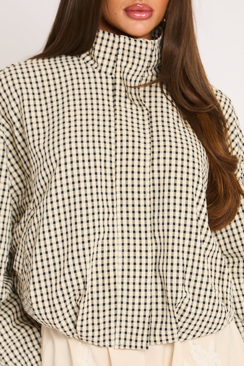 Beige Check Bomber Jacket - Gemma
