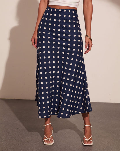 Americana Charm Linen Blend Polka Dot Midi Skirt