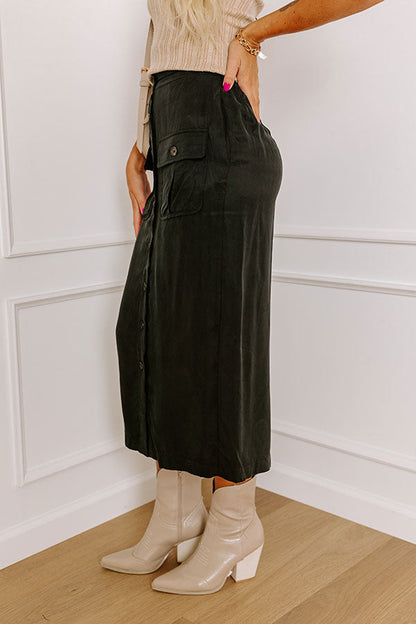 The Freda High Waist Cargo Midi Skirt in Black