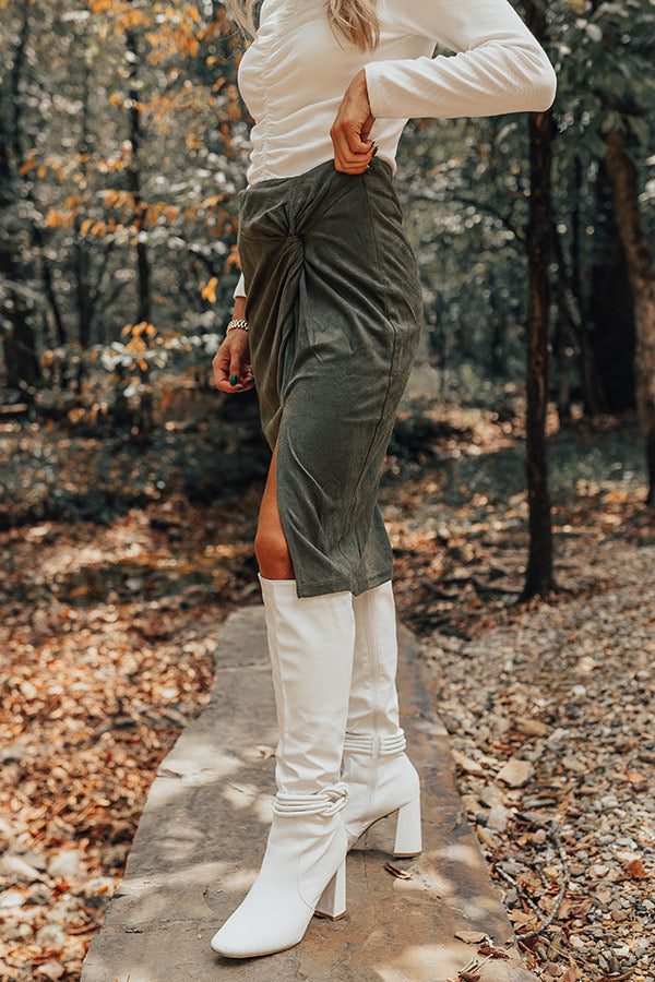 Autumn Harmony Faux Suede Skirt In Forest