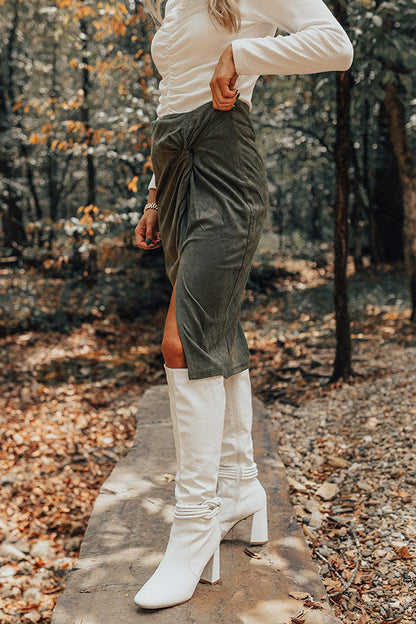 Autumn Harmony Faux Suede Skirt In Forest