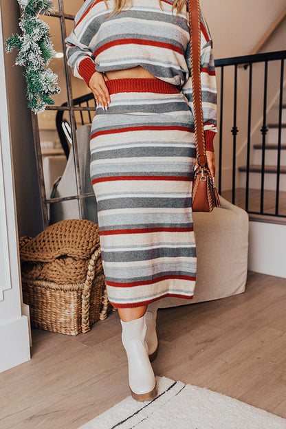 Mulled Wine Stripe Sweater Skirt Curves