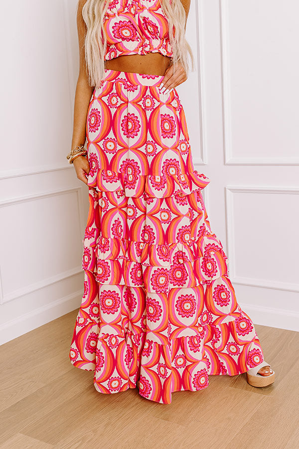 Island Oasis High Waist Floral Maxi Skirt in Pink