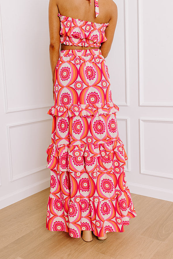 Island Oasis High Waist Floral Maxi Skirt in Pink