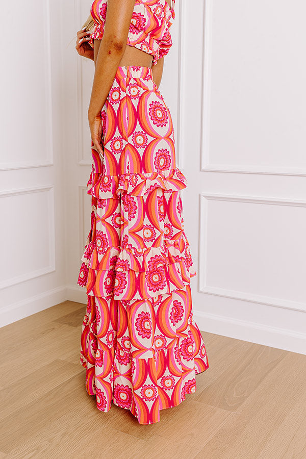 Island Oasis High Waist Floral Maxi Skirt in Pink