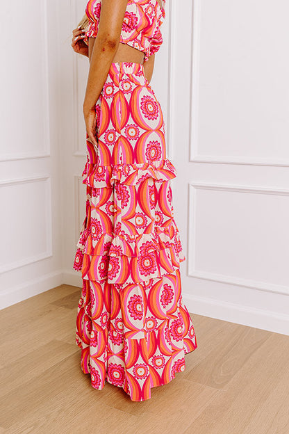 Island Oasis High Waist Floral Maxi Skirt in Pink