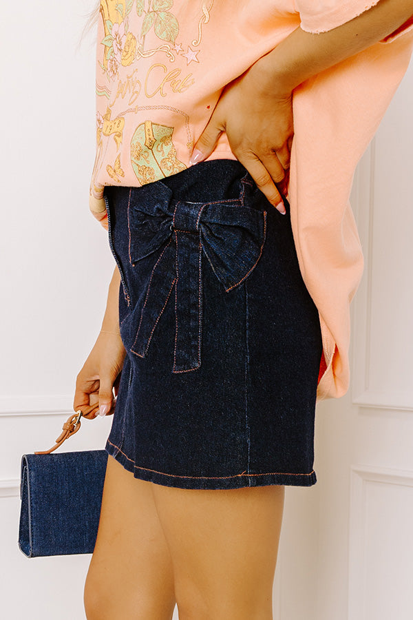 The Kaeli High Waist Denim Skirt in Dark Wash