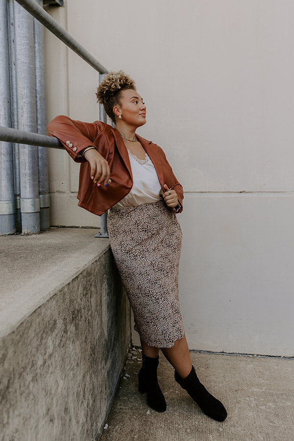 The Caitlyn High Waist Leopard Midi Skirt in Brown Curves