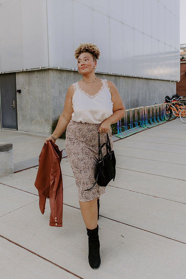 The Caitlyn High Waist Leopard Midi Skirt in Brown Curves