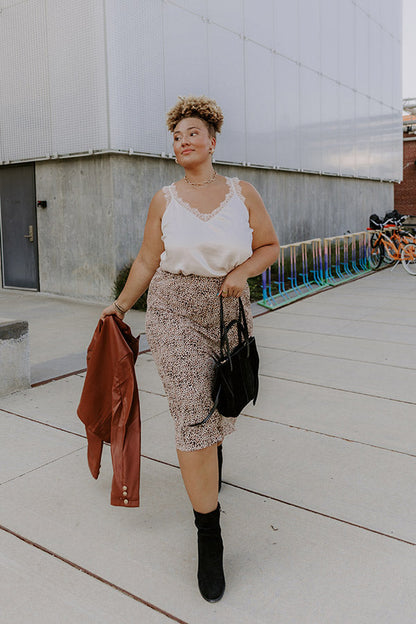 The Caitlyn High Waist Leopard Midi Skirt in Brown Curves