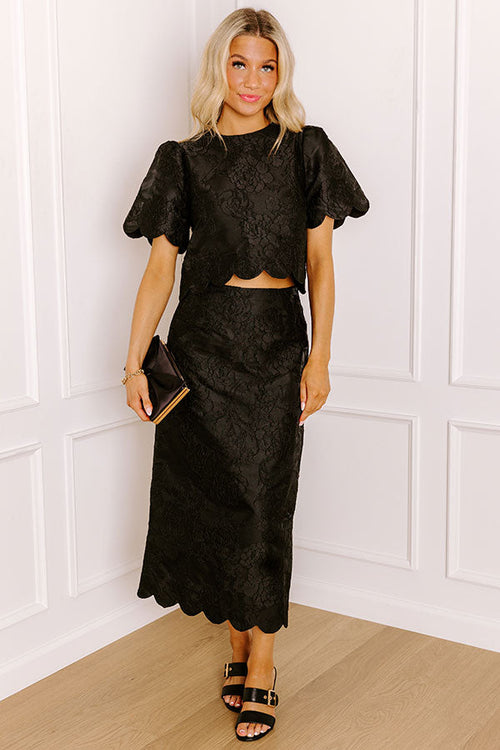 Garden Soiree High Waist Jacquard Maxi Skirt in Black