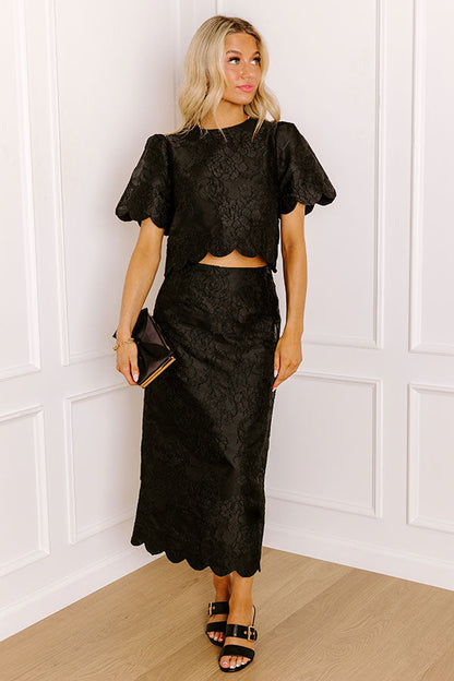Garden Soiree High Waist Jacquard Maxi Skirt in Black