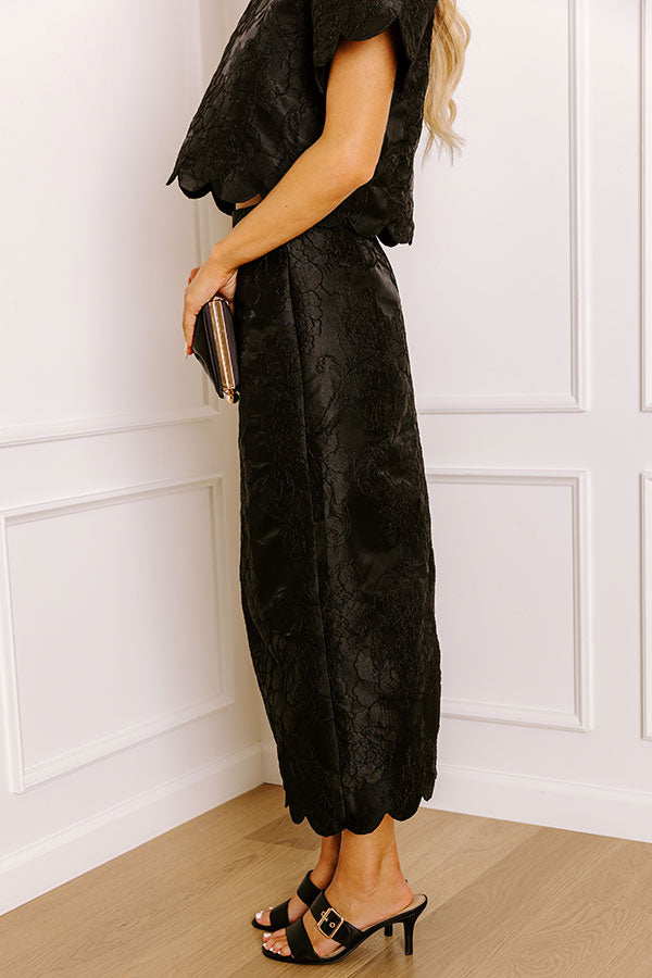 Garden Soiree High Waist Jacquard Maxi Skirt in Black