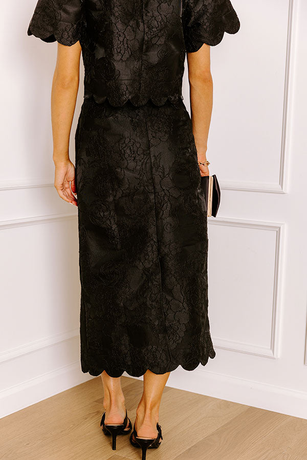 Garden Soiree High Waist Jacquard Maxi Skirt in Black