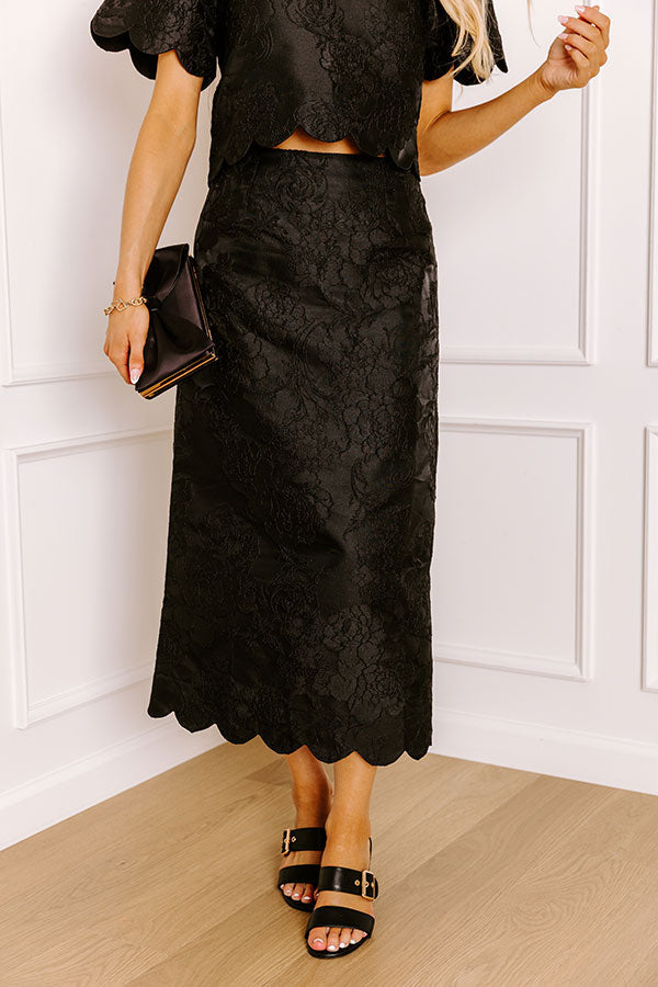 Garden Soiree High Waist Jacquard Maxi Skirt in Black