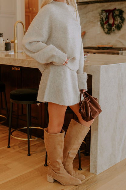 Upper East Views High Waist Knit Mini Skirt in Stone