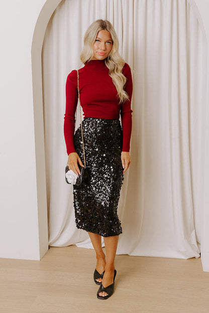 Love At First Glam High Waist Sequin Midi Skirt