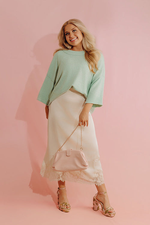 Prosecco Pretty High Waist Satin Midi Skirt