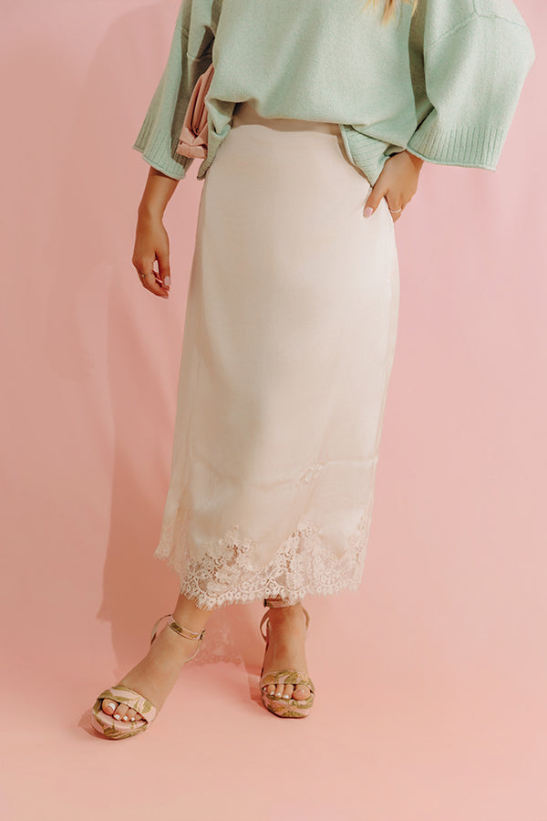 Prosecco Pretty High Waist Satin Midi Skirt