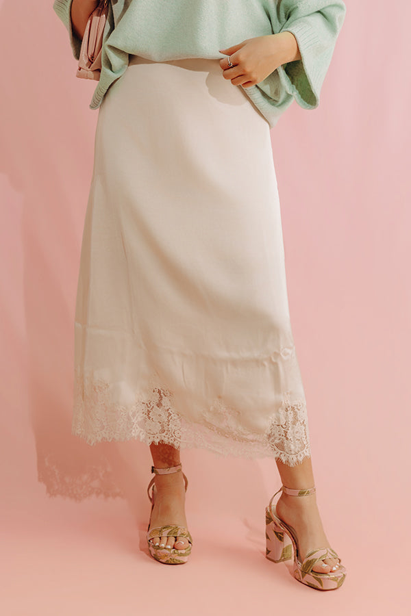 Prosecco Pretty High Waist Satin Midi Skirt