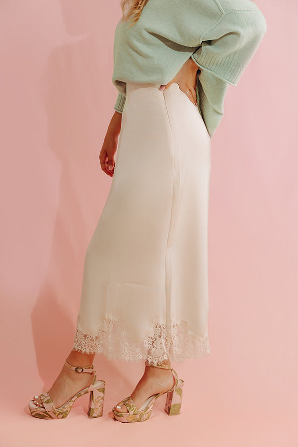 Prosecco Pretty High Waist Satin Midi Skirt