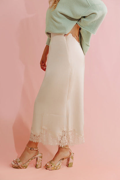 Prosecco Pretty High Waist Satin Midi Skirt