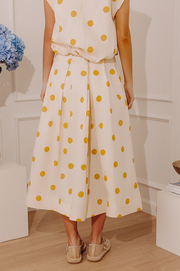 Bistro Charm High Waist Polka Dot Midi Skirt
