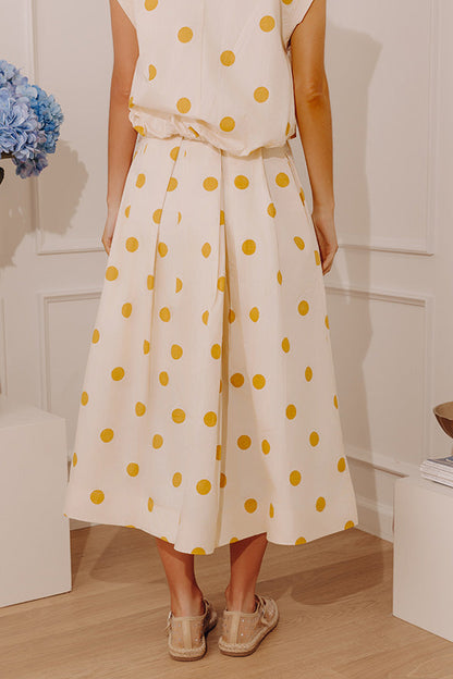 Bistro Charm High Waist Polka Dot Midi Skirt