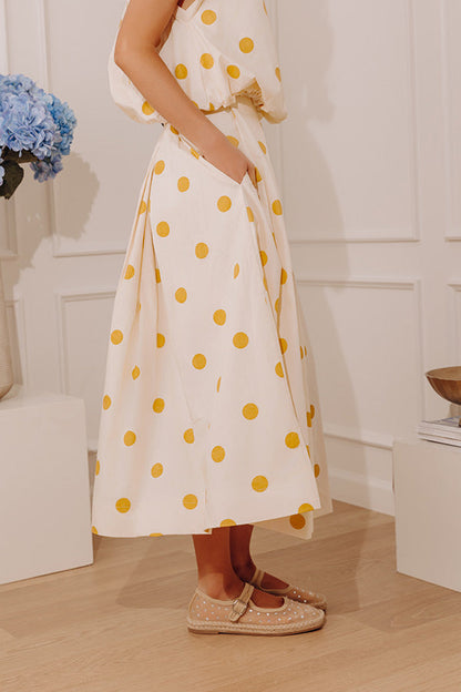 Bistro Charm High Waist Polka Dot Midi Skirt