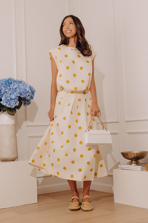 Bistro Charm High Waist Polka Dot Midi Skirt
