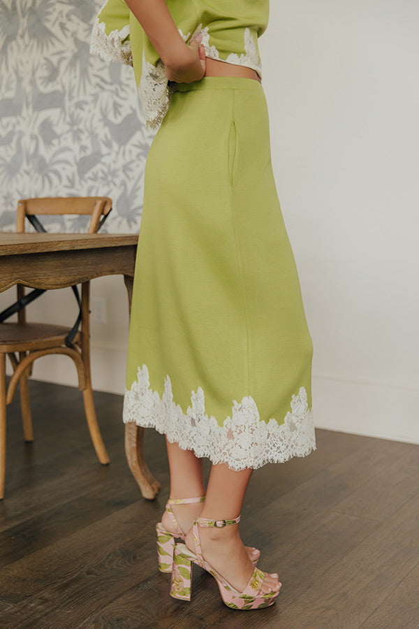 Evening Ease High Waist Scuba Midi Skirt in Lime Punch