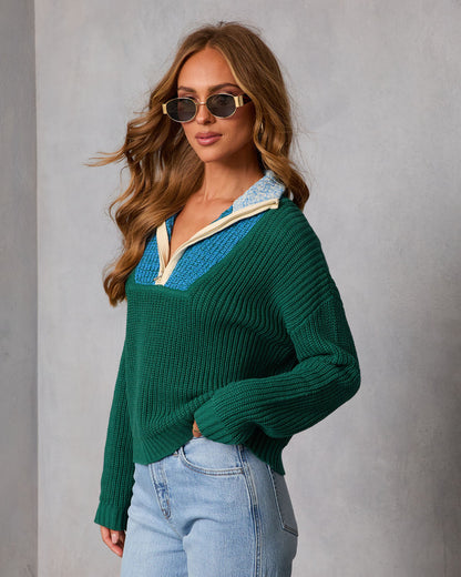 Campus Classic Color Block Quarter Zip Sweater