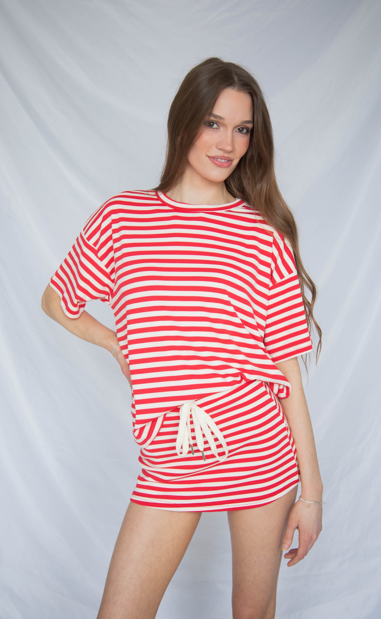 bright side stripe skort set - red