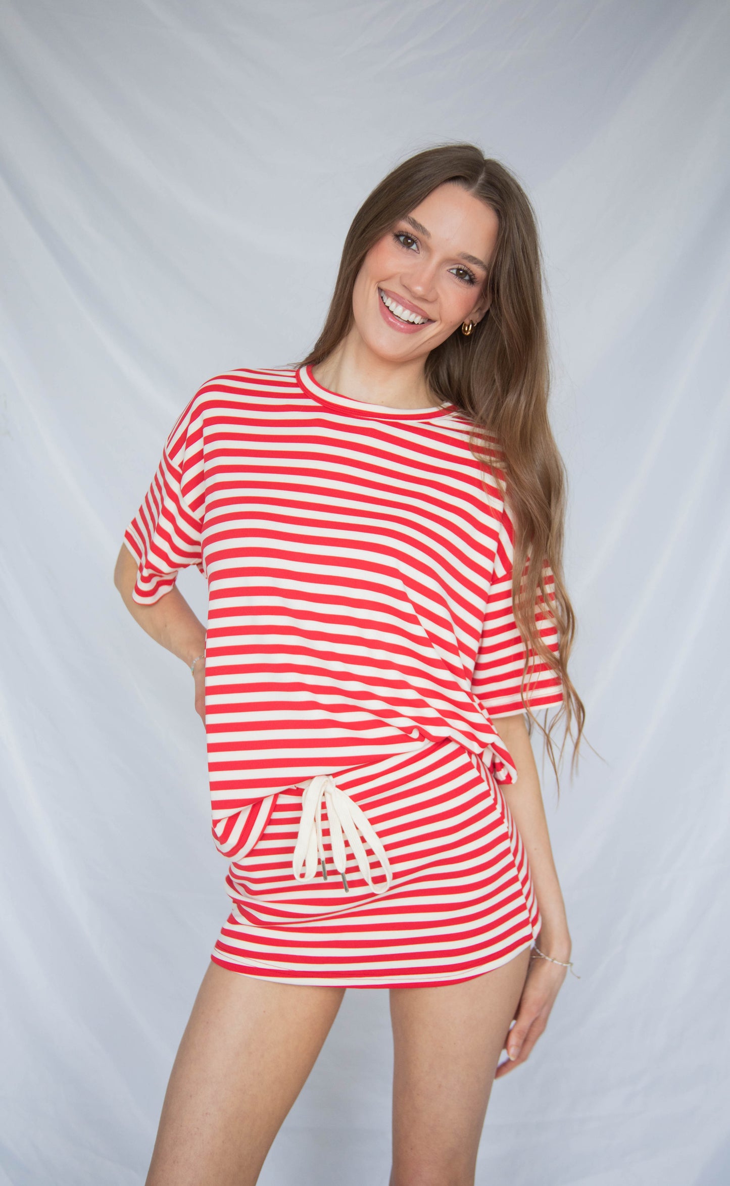 bright side stripe skort set - red