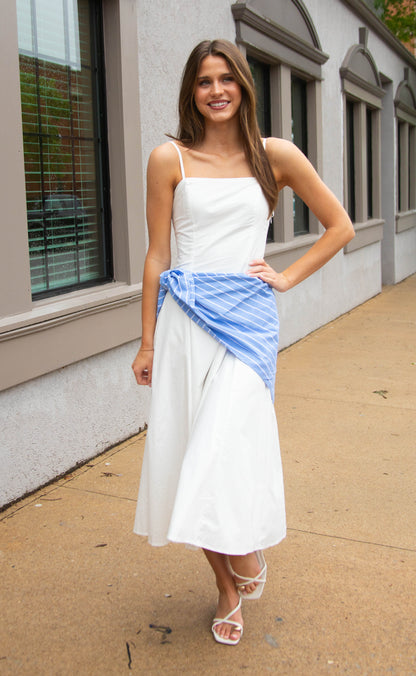 coastal charm stripe tie maxi dress