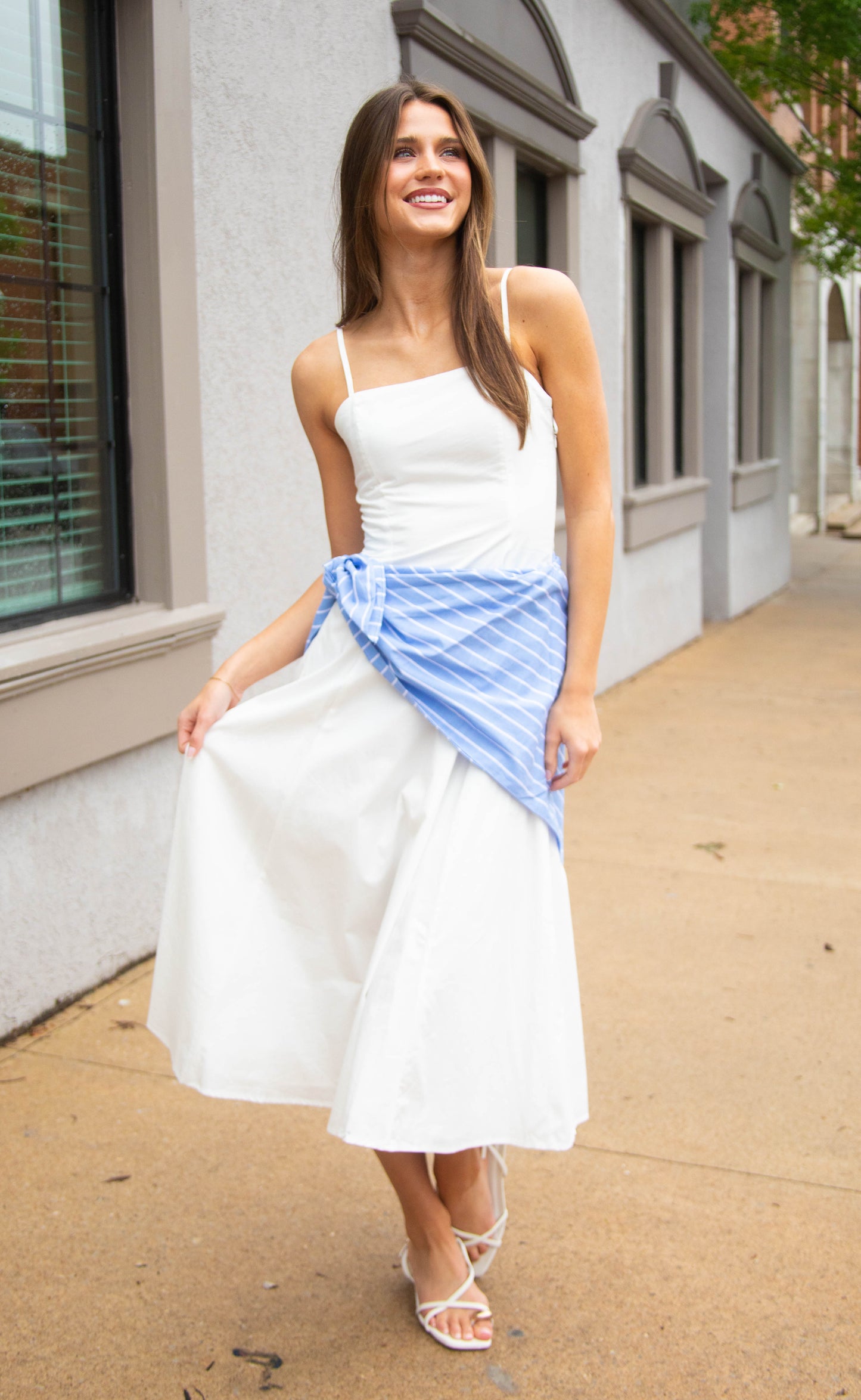 coastal charm stripe tie maxi dress
