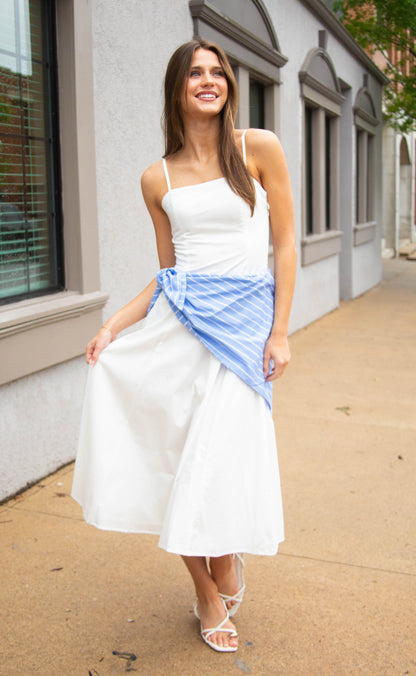 coastal charm stripe tie maxi dress