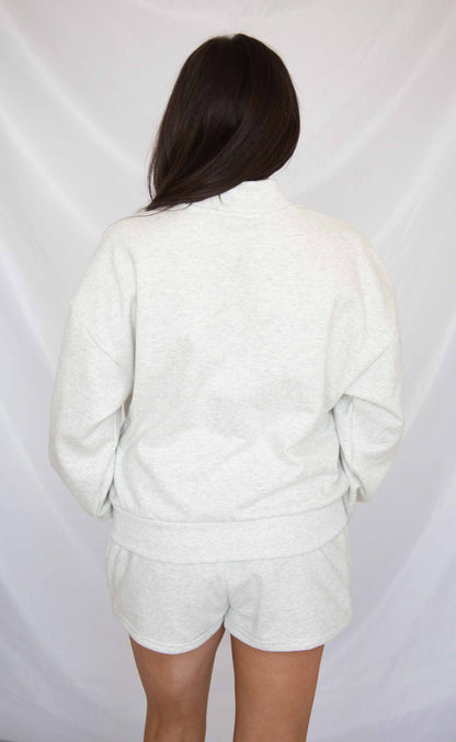 party on mock neck lounge set - white melange