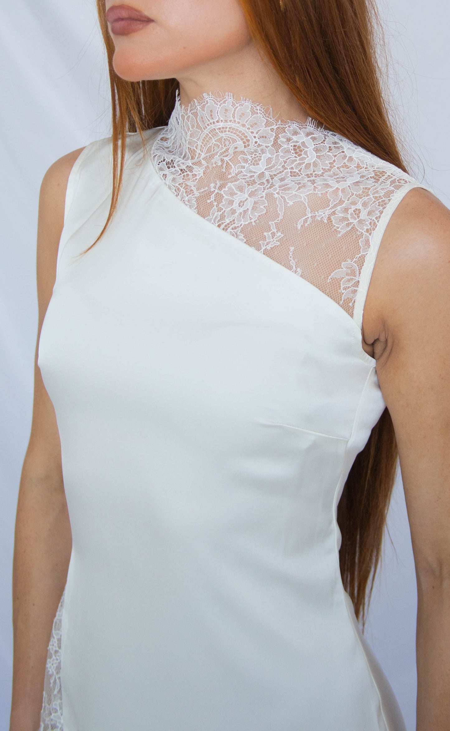 contrast lace mini dress - white
