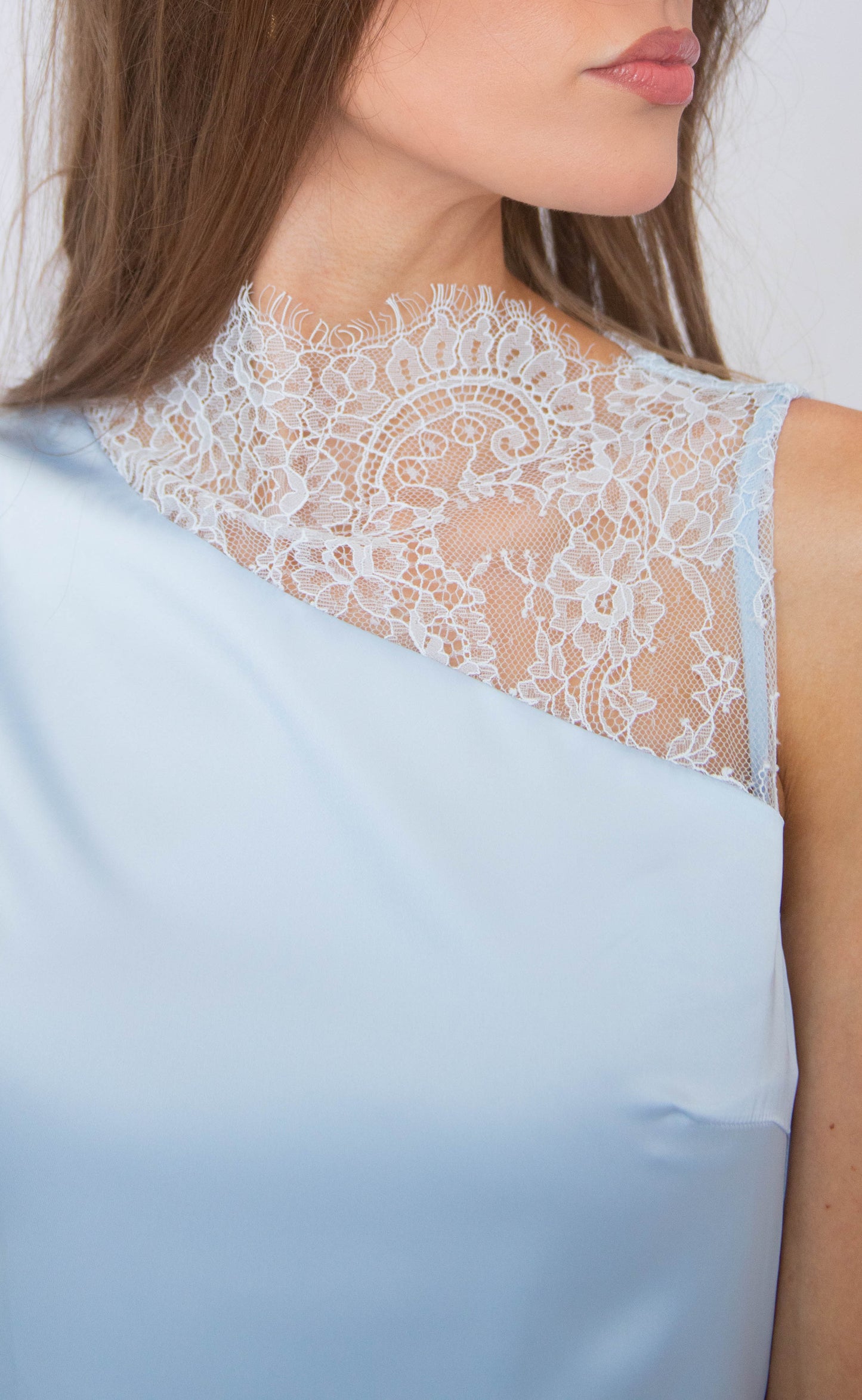 contrast lace mini dress - blue